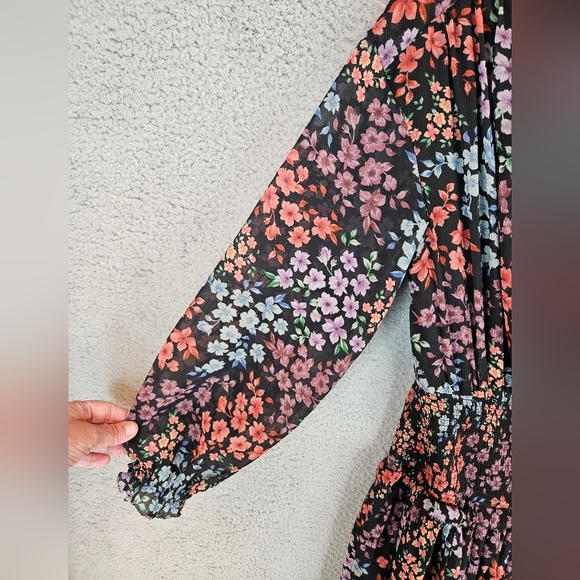 A.E. Studio Womens Floral Chiffon Full Button Front Mini Dress Sz M Black Purple - Picture 9 of 16